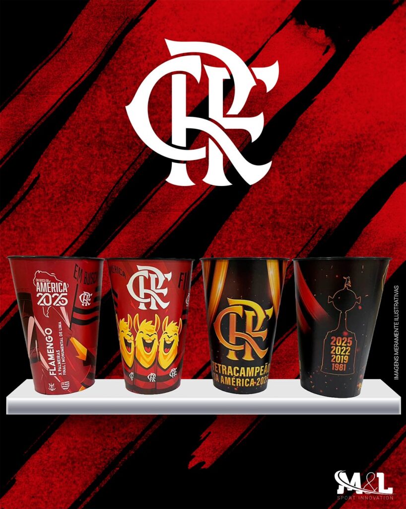 Kit Copos 550 ML Flamengo Campeão Lib 2025 + Copo do Jogo da Final Lib 2025 Oficial